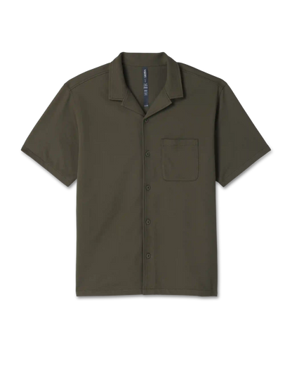 Short Sleeve Knit Oxford Camp Collar Button Down