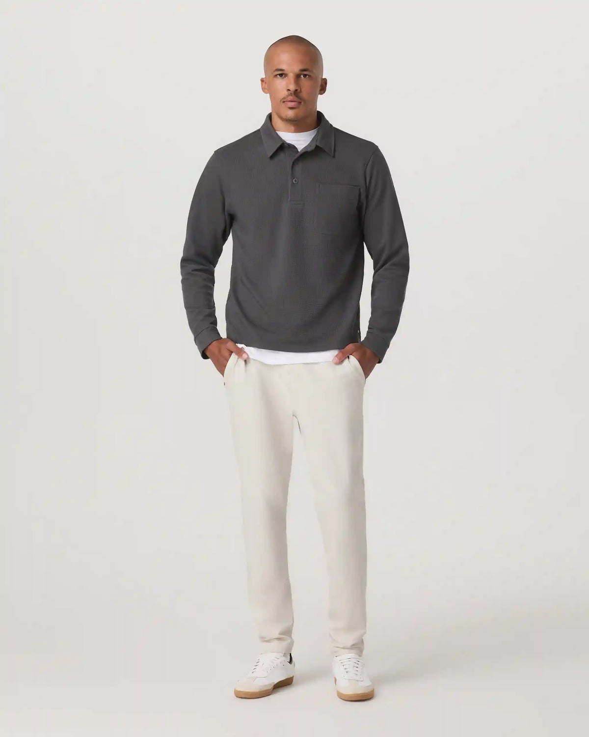 Long Sleeve Waffle Polo