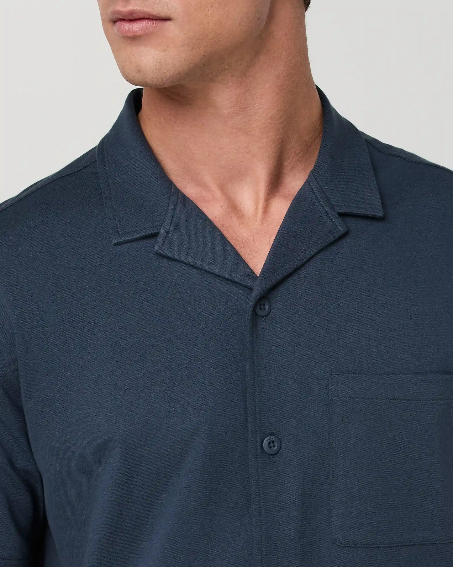 Short Sleeve Knit Oxford Camp Collar Button Down