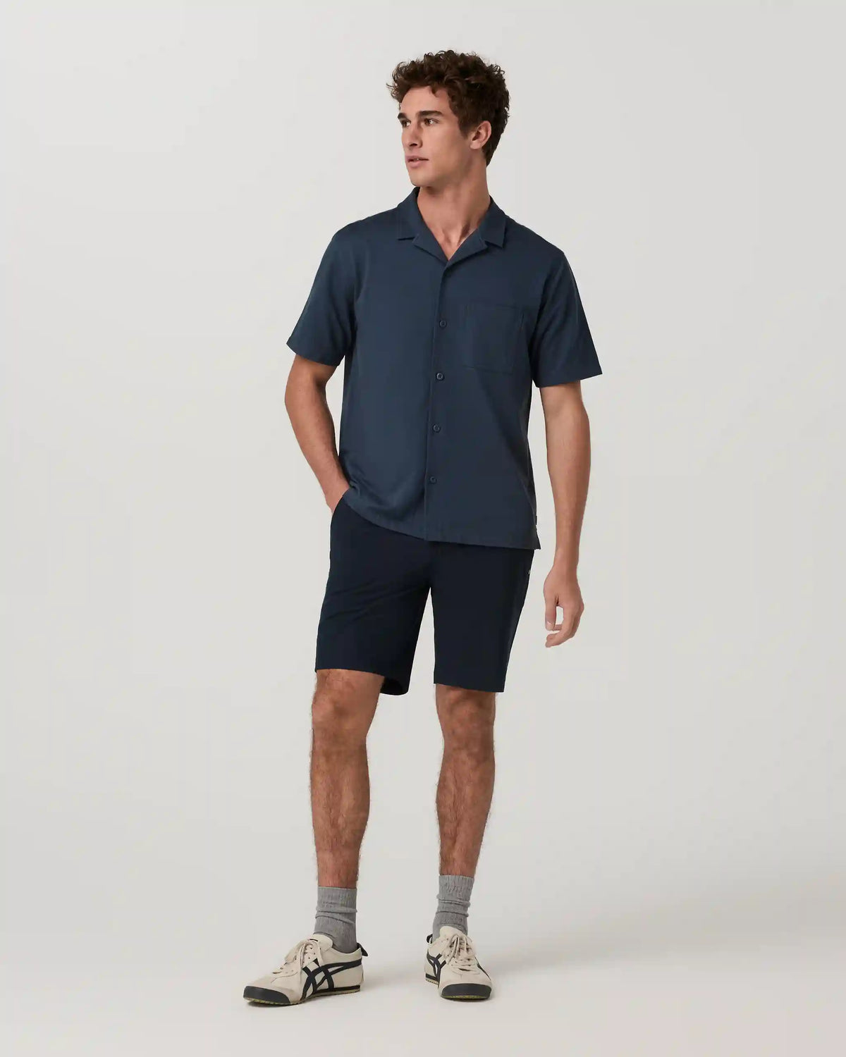 Short Sleeve Knit Oxford Camp Collar Button Down