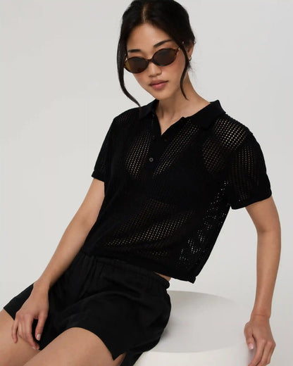 Short Sleeve Knitted Mesh Polo
